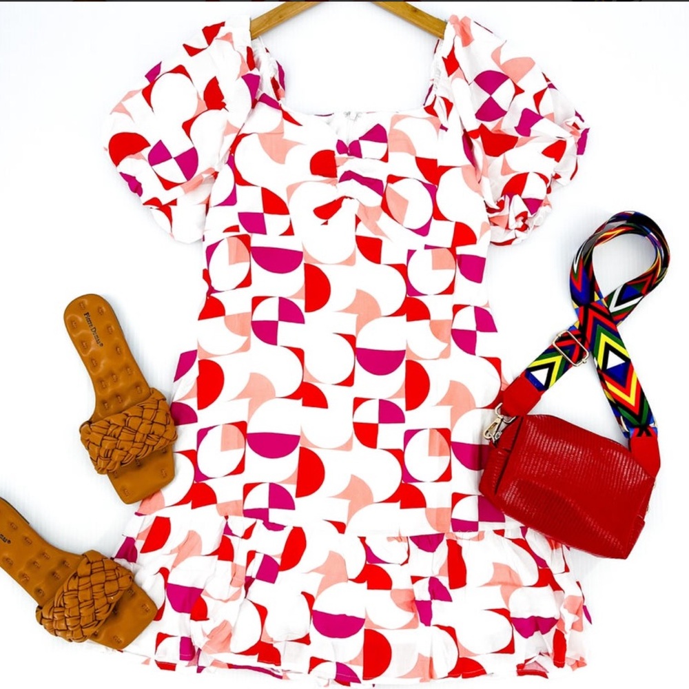 NWT Emily Wonder Sweetheart Dress Mod Print Pink White
